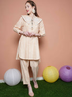 Thumbnail for Women Republic Beige Striped Kurta Set - Distacart
