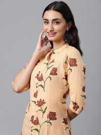 Thumbnail for HERE&NOW Women Orange & Brown Floral Printed A-Line Kurta - Distacart