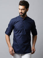 Thumbnail for Even Apparels Navy blue Color Pure Cotton Men's Kurta With Band Collar (PRT1184) - Distacart