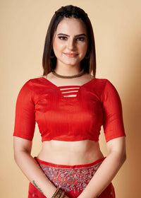 Thumbnail for Vamsee Red Organza Saree - Distacart