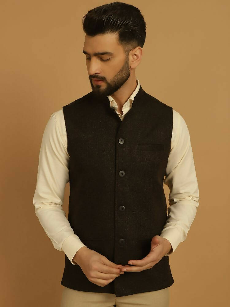 Even Apparels Nehru Jacket With Welt Pockets - Brown - Distacart