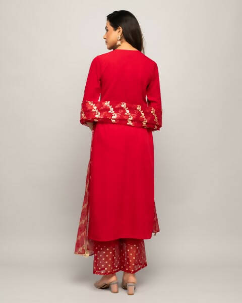 FIORRA Women's Red Creap A-Line Kurta Palazzo Set With Dupatta - Distacart