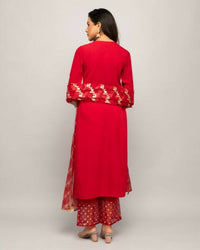 Thumbnail for FIORRA Women's Red Creap A-Line Kurta Palazzo Set With Dupatta - Distacart