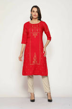 Thumbnail for Maai Rayon Hand Printed Kurta Red - Distacart