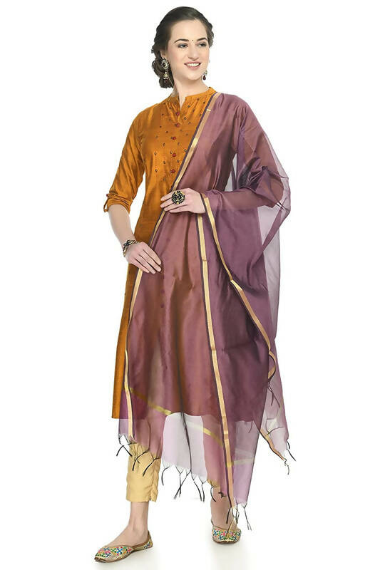 Mominos Fashion Moeza Banarsi Piping Purple Dupatta - Distacart