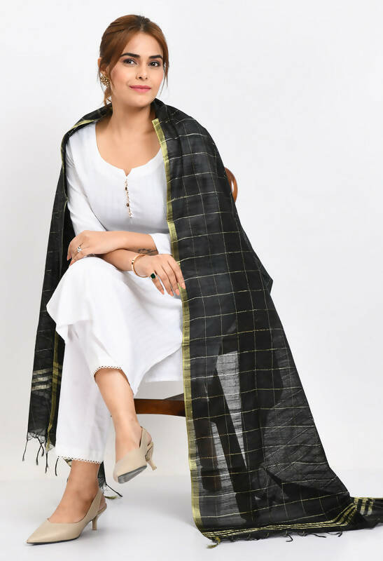 Mominos Fashion Moeza Women's Cotton Zari Box Black Dupatta - Distacart