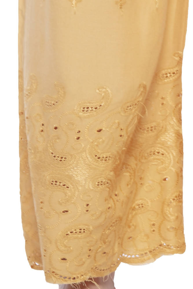Mominos Fashion Reyon Cotton Dark Golden Embroidery Chikan Palazzo - Distacart