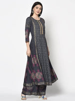 Thumbnail for Aniyah Rayon Dark Grey Color Block Print Anarkali Palazzo Set (AN-199K)