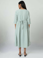 Thumbnail for Manet Three Fourth Maternity Dress Striped With Concealed Zipper Nursing Access - Pista Green - Distacart