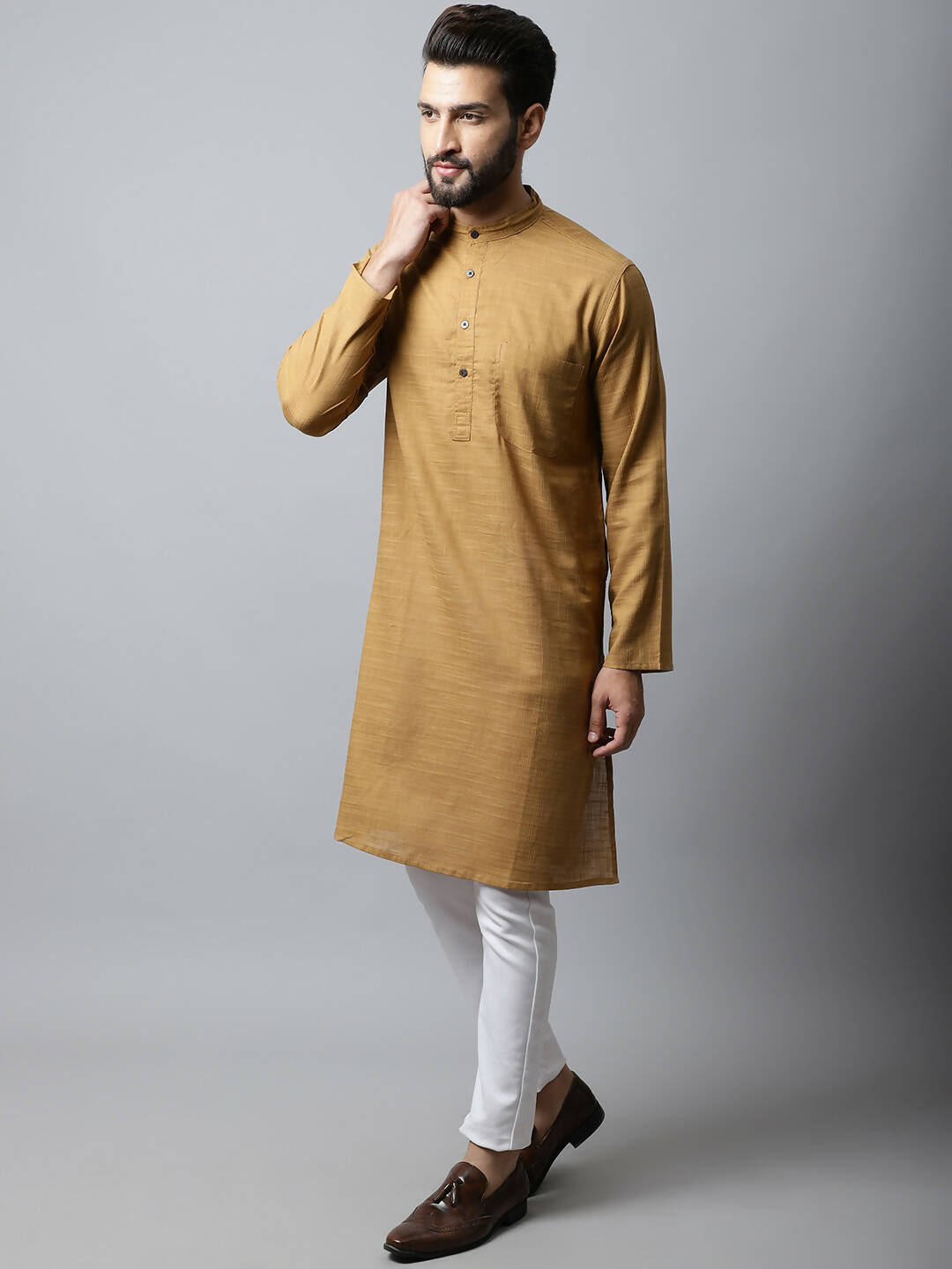 Even Apparels Brown Color Pure Cotton Men's Kurta With Band Collar (SLD1177) - Distacart