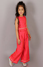 Thumbnail for Lil Drama Folklore Girls Pink Crop Top With Pants Co-Ordinate Set - Distacart