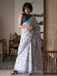 Thumbnail for Suta White Floral Pure Cotton Saree - Distacart