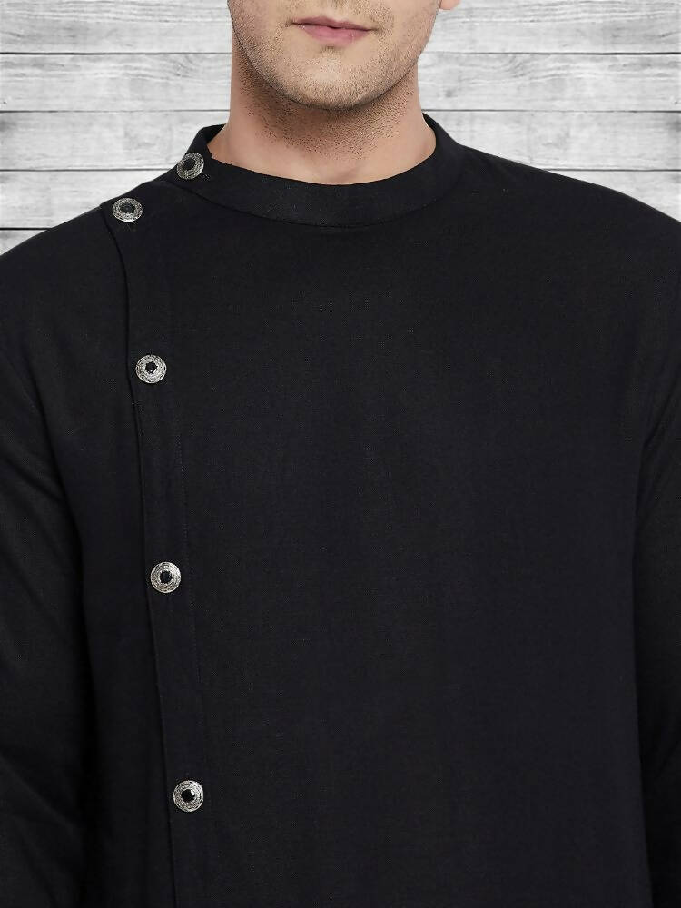 Even Apparels Black Cotton Linen Asymetrical Kurta - Black - Distacart