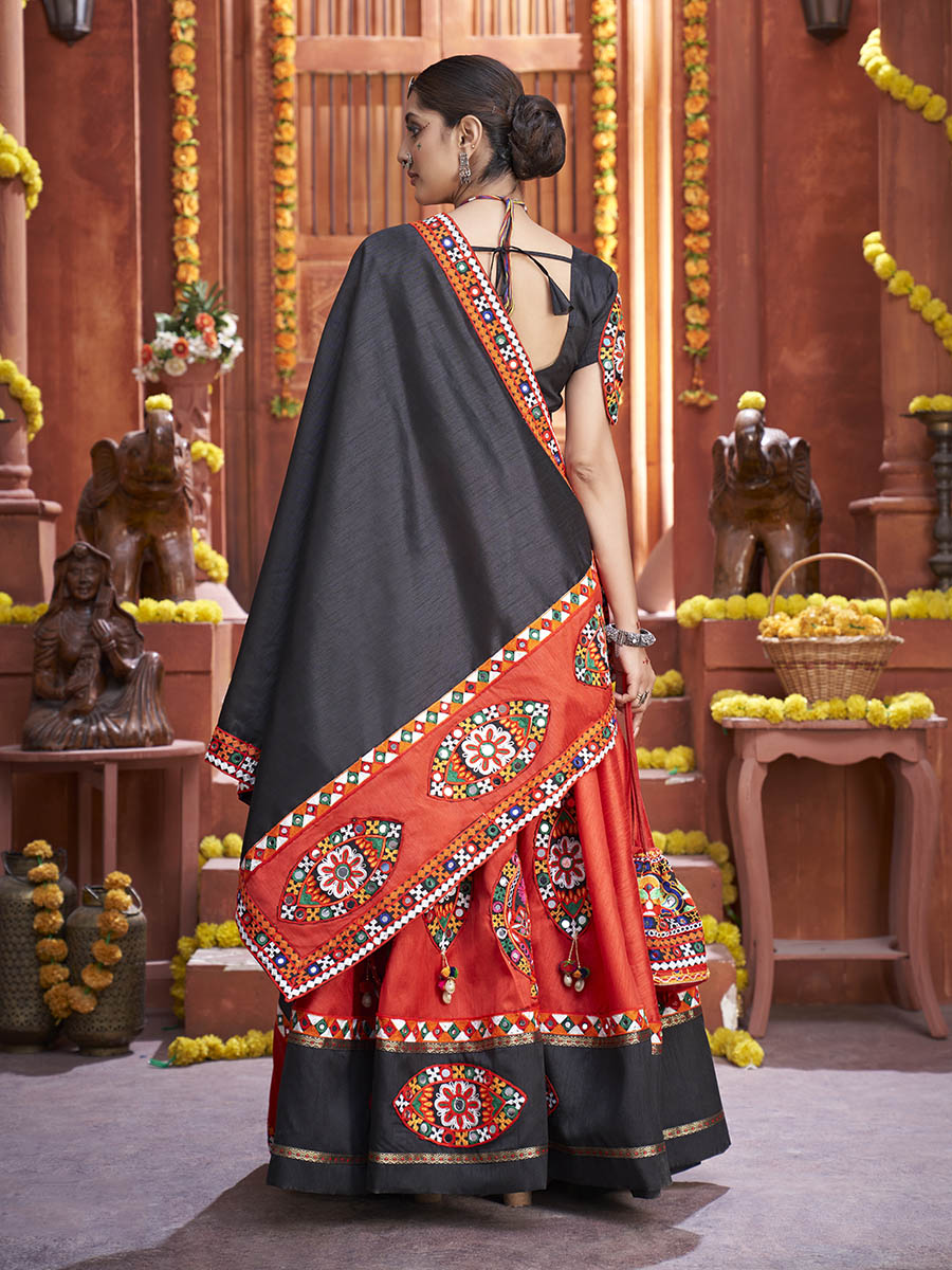 Myra Red Art Silk Gamthi Work Designer Lehenga - Distacart