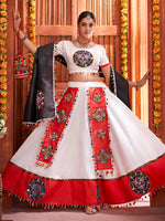 Thumbnail for Myra White Art Silk Gamthi Work Designer Lehenga - Distacart