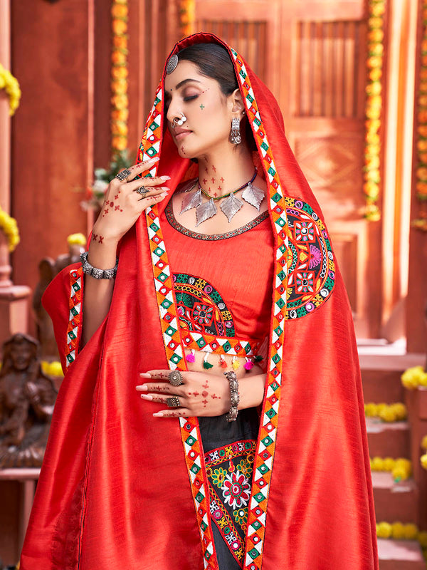 Myra Black Art Silk Gamthi Work Designer Lehenga - Distacart