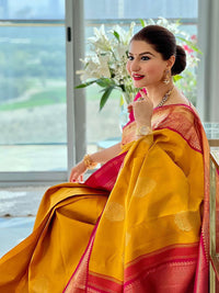 Thumbnail for Kalini Ethnic Motifs Woven Design Zari Silk Cotton Banarasi Saree - Distacart