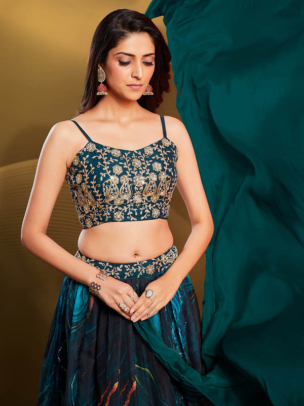 Myra Teal Art Silk Embroidered Designer Lehenga - Distacart