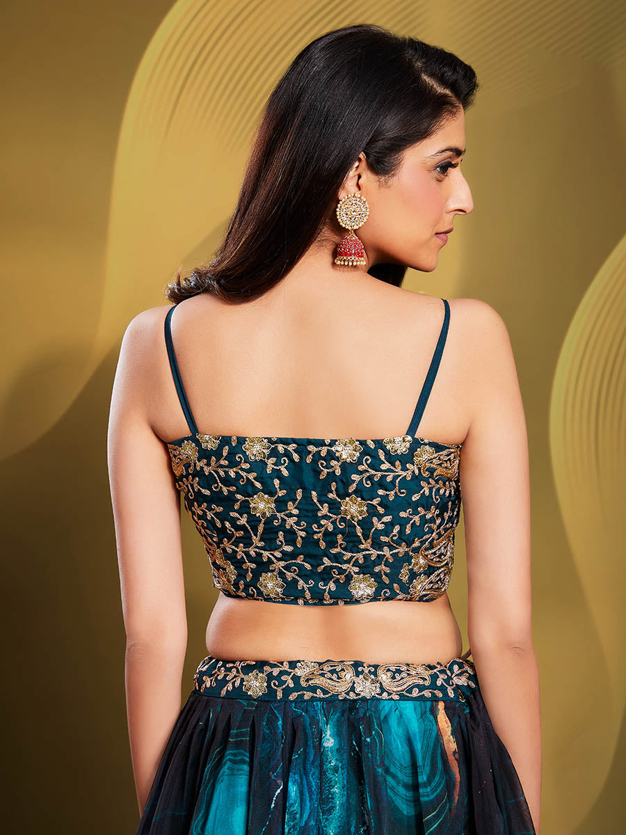 Myra Teal Art Silk Embroidered Designer Lehenga - Distacart