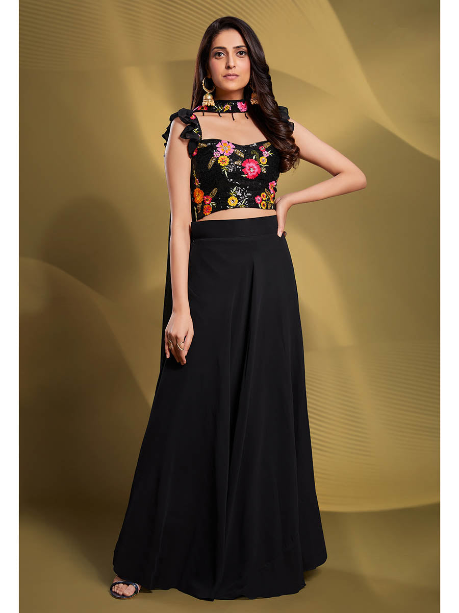 Myra Black Georgette Embroidered Designer Lehenga - Distacart