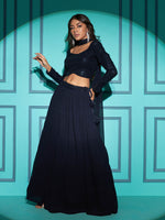 Thumbnail for Myra Navy Blue Georgette Embroidered Designer Lehenga - Distacart