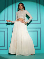 Thumbnail for Myra Pearl White Georgette Embroidered Designer Lehenga - Distacart