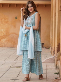 Thumbnail for Kalini Ethnic Motifs Printed Thread Work A-Line Kurta With Sharara & Dupatta - Distacart