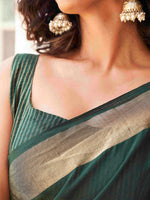 Thumbnail for Tikhi Imli Green & Gold-Toned Polycotton Zari Ready to Wear Saree - Distacart