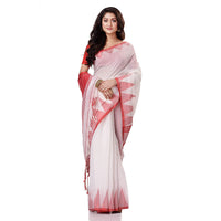 Thumbnail for Desh Bidesh Women's Traditional Bengali Handloom Tant Pure Cotton Saree Khadi Temple Par Desigined With Blouse Piece - Distacart