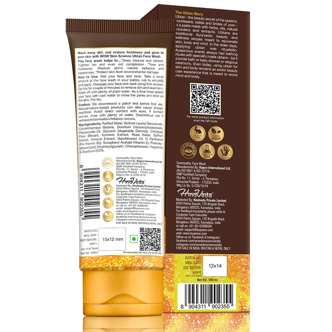 Wow Skin Science Ubtan Face Wash Ingredients