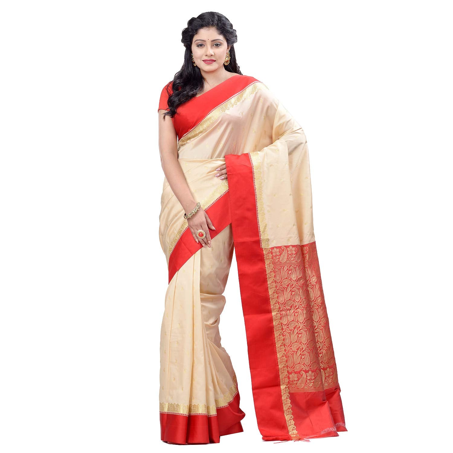 Desh Bidesh Women's Bengal Art Garad Silk Saree Handmade Kalka With Wholebody Design Saree - Distacart