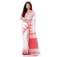 Thumbnail for Desh Bidesh Women's Traditional Bengali Handloom Tant Pure Cotton Saree Khadi Temple Par Desigined With Blouse Piece - Distacart