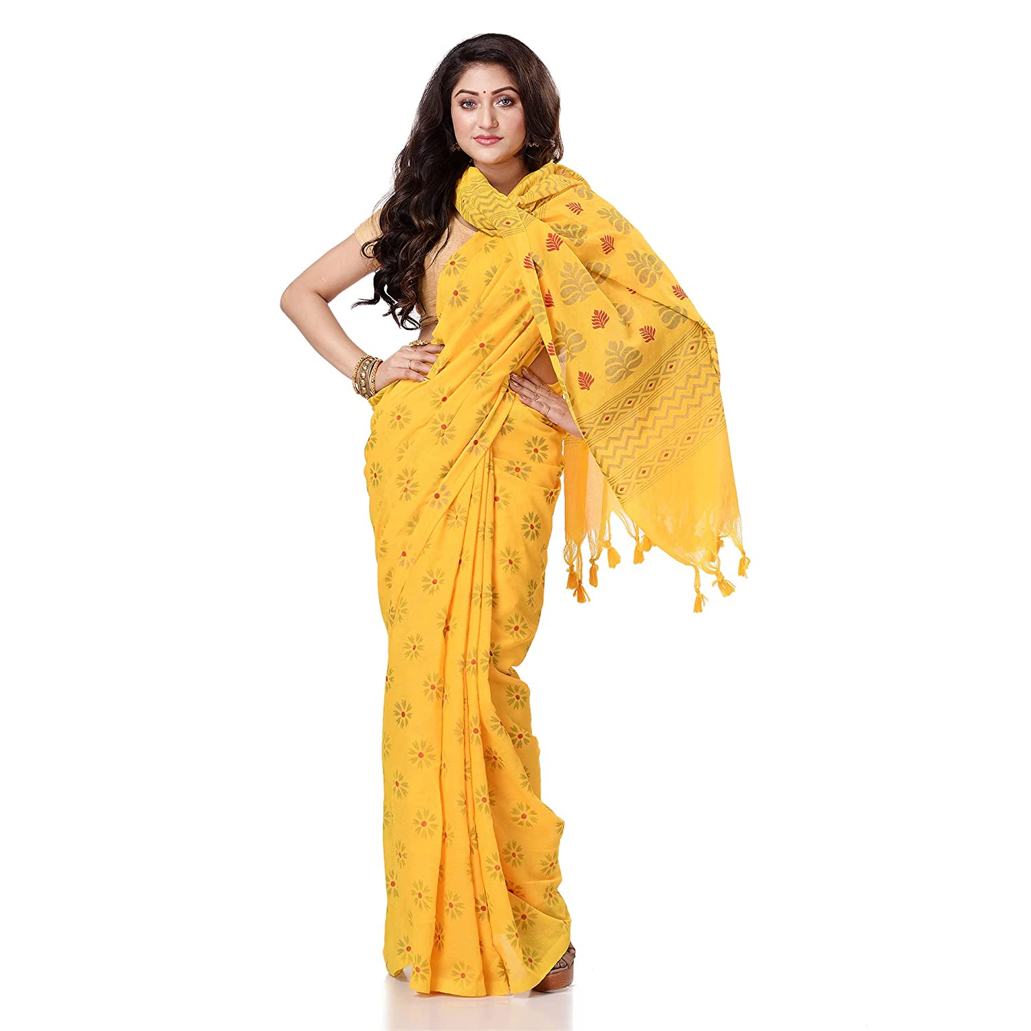 Desh Bidesh Bengal Cotton Women's Bengal Tant Abhra Fabric Design Pure Cotton Handloom Saree With Blouse Piece - Distacart