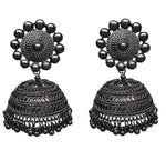 Thumbnail for Rhodium-Plated Alloy Black Metallic Jhumki Earrings - The Pari - Distacart