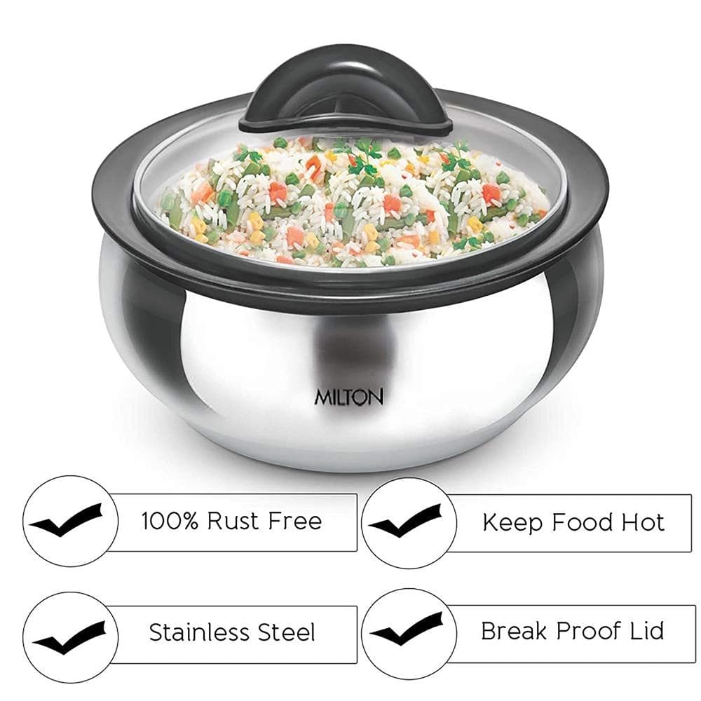 Milton Stainless Steel Casserole with Glass Lid - Set of 3 - Distacart