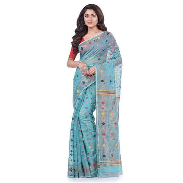 Desh Bidesh Women's Zari Karat Resham Dhakai Jamdani Bengal Pure Cotton Handloom Saree Whole Body Design Without Blouse Piece - Distacart