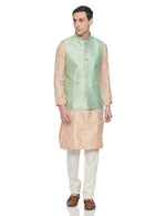 Thumbnail for Manyavar Green Self Textured Shiny Pattern Nehru Jacket For Men