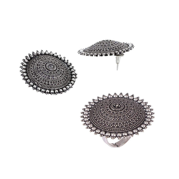 Silver-Plated Alloy Antique Silver Round Earrings With Ring - The Pari - Distacart