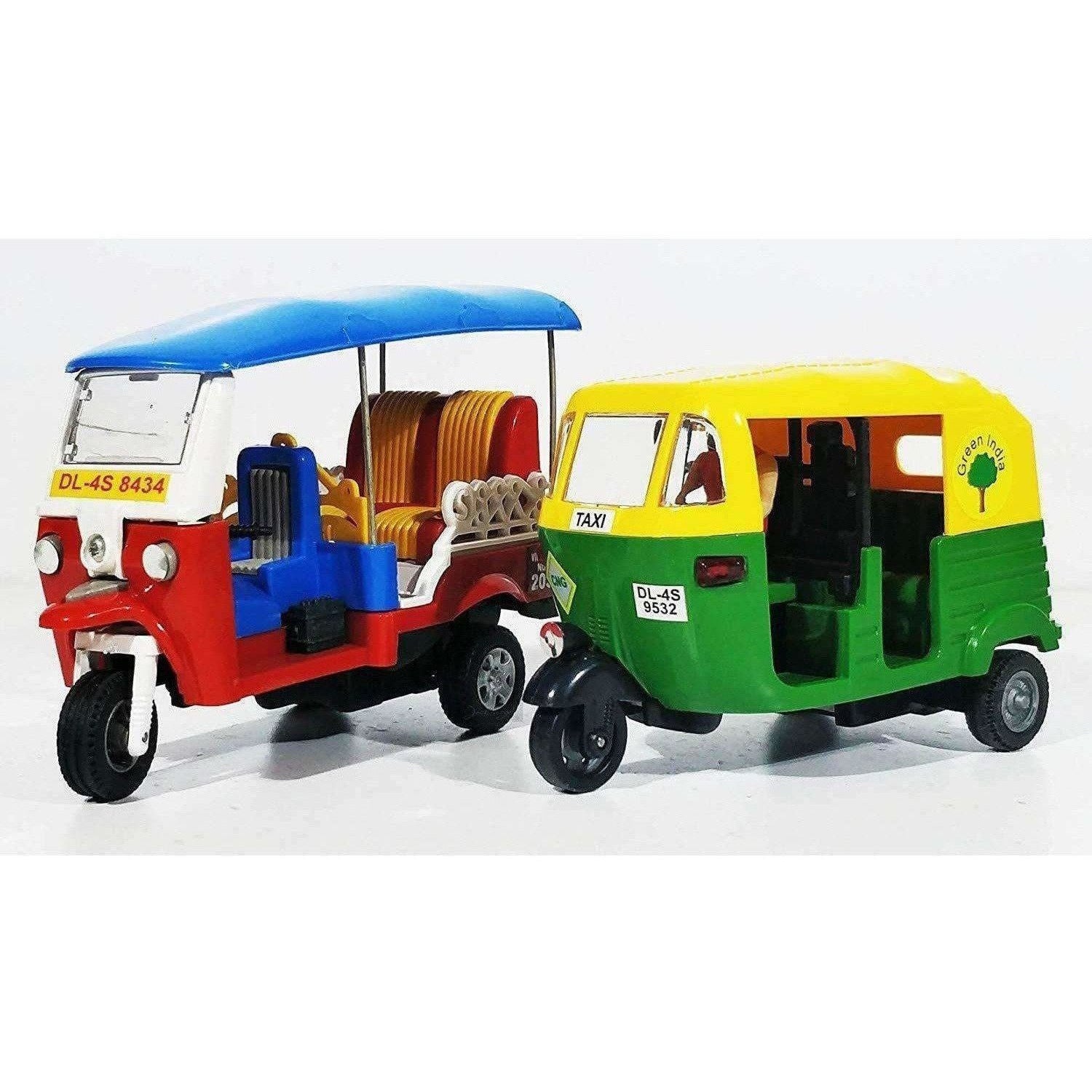 Indian Iconic Tuktuk-CNG Auto Rickshaw Toy (Blue & Green)- Pack Of 2 - Distacart