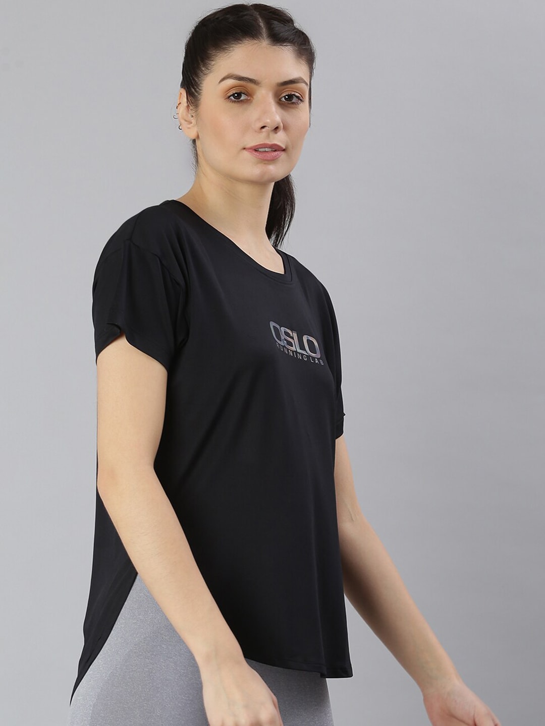 MKH Women Black Typography Extended Sleeves Dri-FIT Sports T-shirt - Distacart