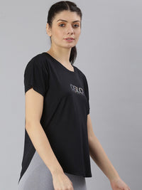 Thumbnail for MKH Women Black Typography Extended Sleeves Dri-FIT Sports T-shirt - Distacart