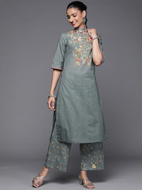 Thumbnail for Biba Women Green Floral Printed Pure Cotton Kurta with Palazzos - Distacart