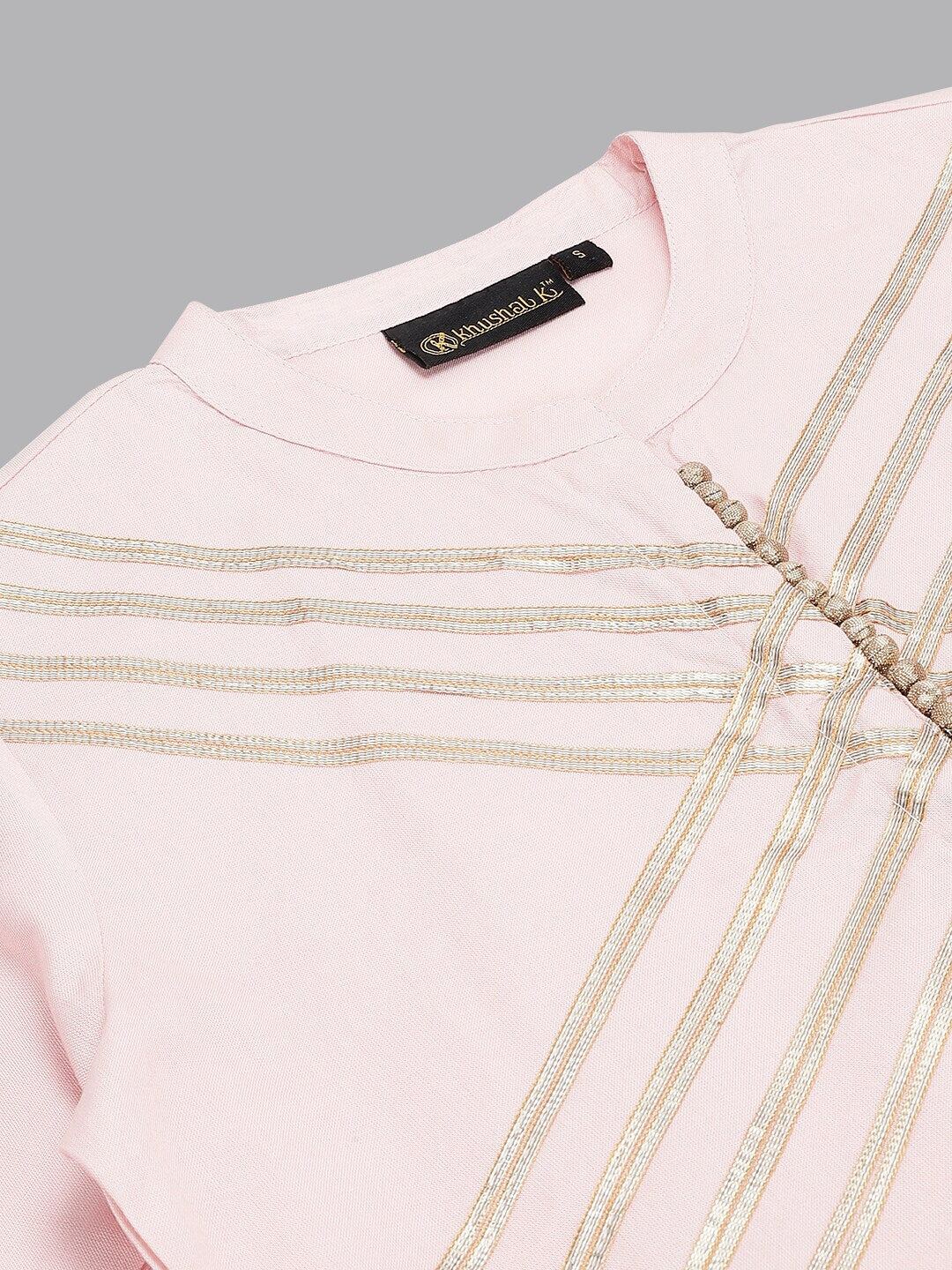 Khushal K Band Collar Gotta Patti Anarkali Kurta With Palazzos & Dupatta - Distacart