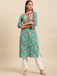 Thumbnail for Sangria Women Floral Printed Gotta Patti Floral Kurta - Distacart