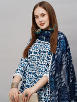 Thumbnail for Kalini Floral Printed Round Neck Anarkali Kurta With Trousers & Dupatta - Distacart