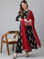 Thumbnail for Khushal K Women Black Floral Printed Gotta Patti Kurta with Trousers & With Dupatta - Distacart