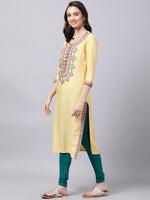Thumbnail for Souchii Women Cream-Coloured Ethnic Motifs Embroidered Kurta - Distacart