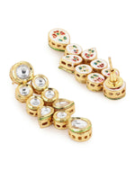 Thumbnail for Gold-Toned White Kundan Contemporary Gold-Plated Drop Earrings - Ruby Raang - Distacart
