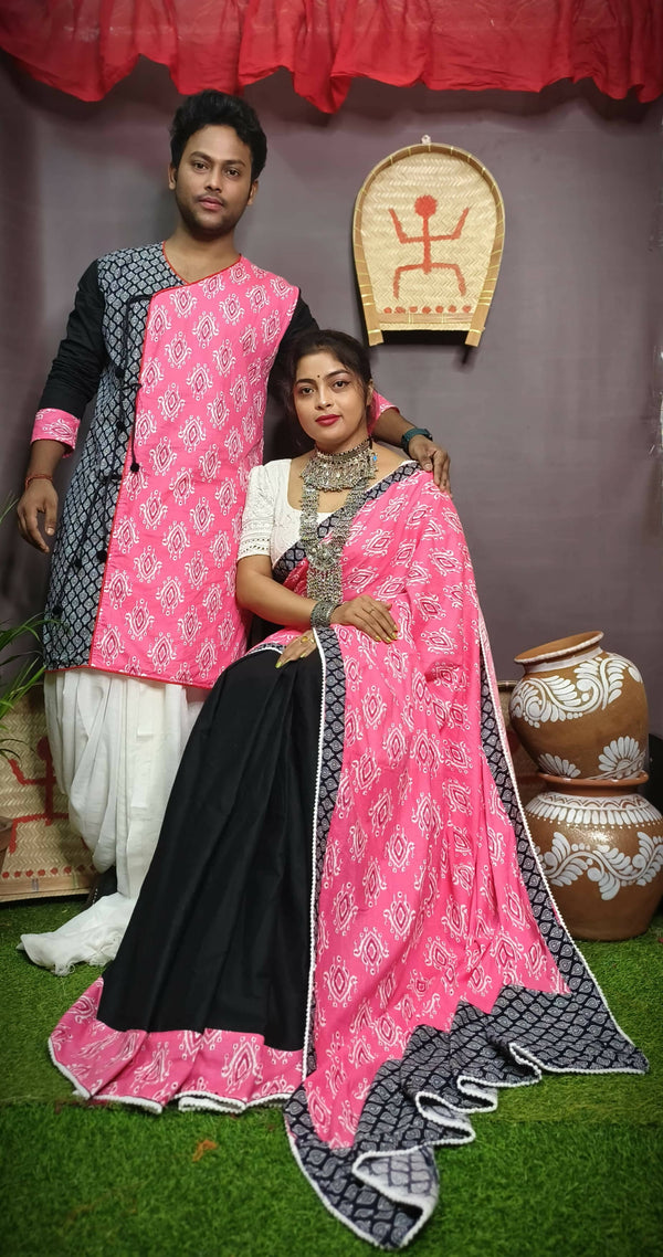 Exclusive Collection Saree With Blouse Piece For Women And Men's Kurta - Black - Distacart