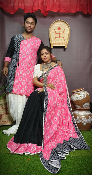 Exclusive Collection Saree With Blouse Piece For Women And Men's Kurta - Black - Distacart